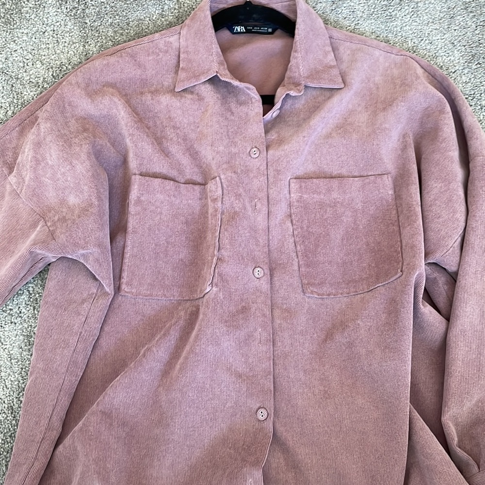 Zara Women’s Mauve/Rose Corduroy oversized Shirt Size Small